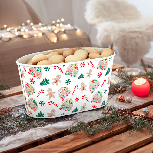 59722B • Vianočný kovový kôš - domčeka - 19 x 11,5 x 9,5 cm