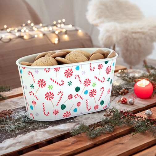 59722C • Vianočný kovový kôš - cukrovej palice - 19 x 11,5 x 9,5 cm