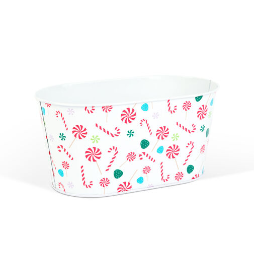 59722C • Vianočný kovový kôš - cukrovej palice - 19 x 11,5 x 9,5 cm