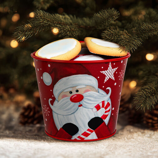 59724A • Vianočná dekorácia - kovový kvetináč, vedierko - Santa - 13 x 11 cm