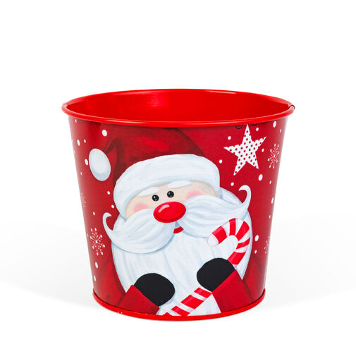 59724A • Vianočná dekorácia - kovový kvetináč, vedierko - Santa - 13 x 11 cm