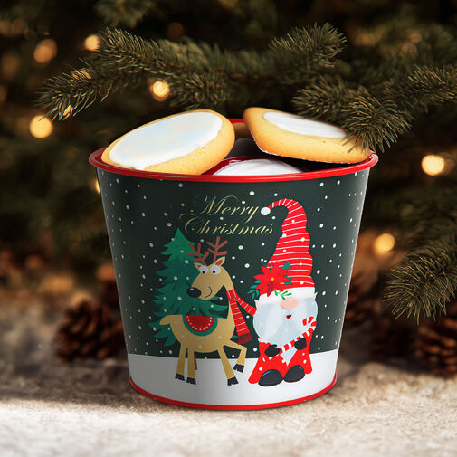 59724B • Vianočná dekorácia - kovový kvetináč, vedierko - škriatok - 13 x 11 cm