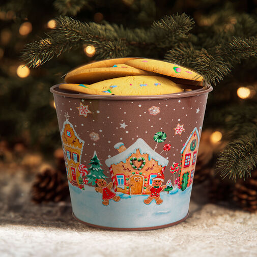 59724C • Vianočná dekorácia - kovový kvetináč, vedierko - perník - 13 x 11 cm