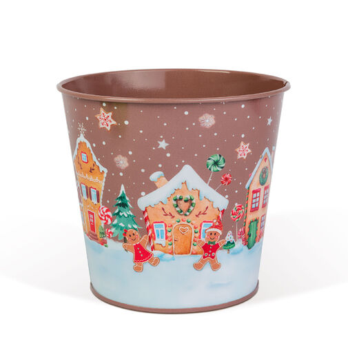 59724C • Vianočná dekorácia - kovový kvetináč, vedierko - perník - 13 x 11 cm