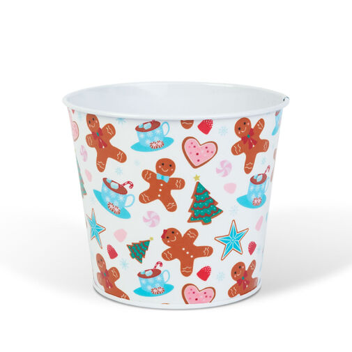 59733A • Vianočná dekorácia - kovový kvetináč, vedierko - perníček - 13 x 11 cm