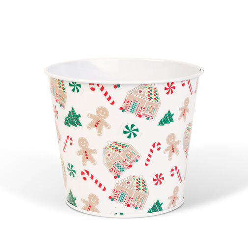 59733B • Vianočná dekorácia - kovový kvetináč, vedierko - domček - 13 x 11 cm