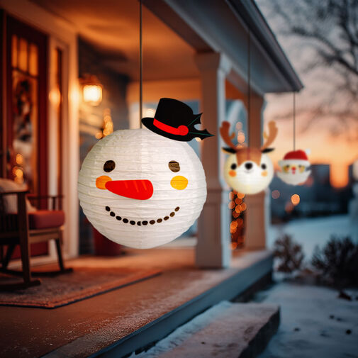 59739B • Vianočný lampión - snehuliak - papier - 30 cm