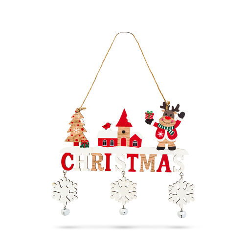 59742 • Vianočná dekorácia - závesná - drevená - so zvončekom - 23 x 20 cm - 2 druhy