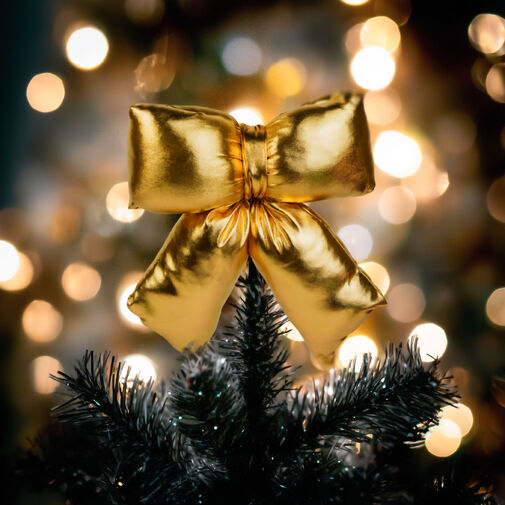 59745A • Mašľa dekorácia - trblietavá zlatá - 21 x 19 cm