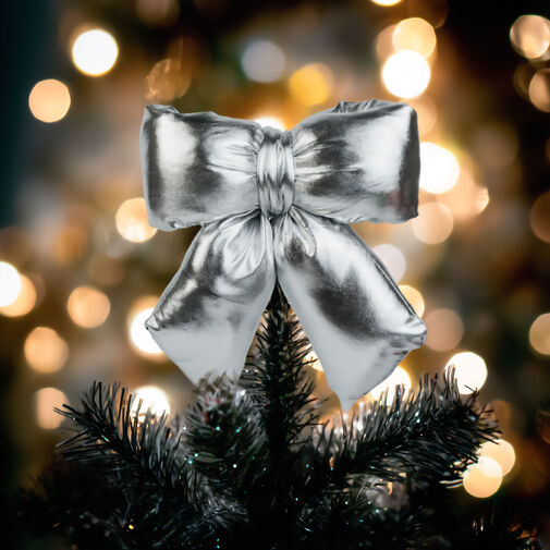 59745B • Mašľa dekorácia - trblietavá strieborná - 21 x 19 cm