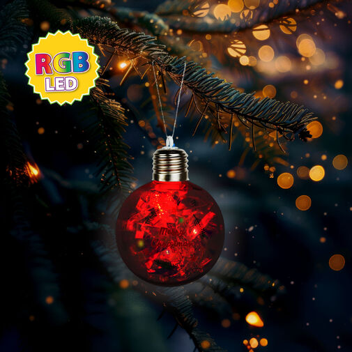 59747B • Vianočná LED guľa - RGB LED - priehľadná - plast - 8 cm - 3 x LR4