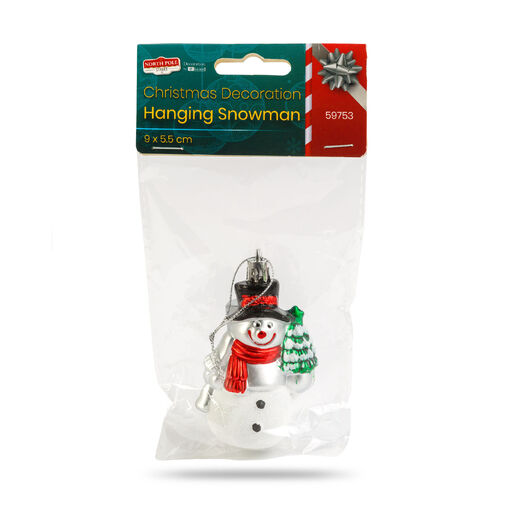 59753 • Vianočná dekorácia - snehuliak - závesná - plast - 9 x 5,5 cm