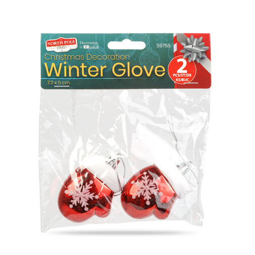 59755 • Vianočná dekorácia - zimná rukavica - 7,2 x 5 cm - 2 ks / balenie