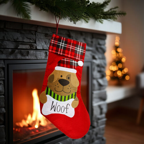59756B • Vianočná mikulášska čižma - pes - červená - 42 x 24 cm