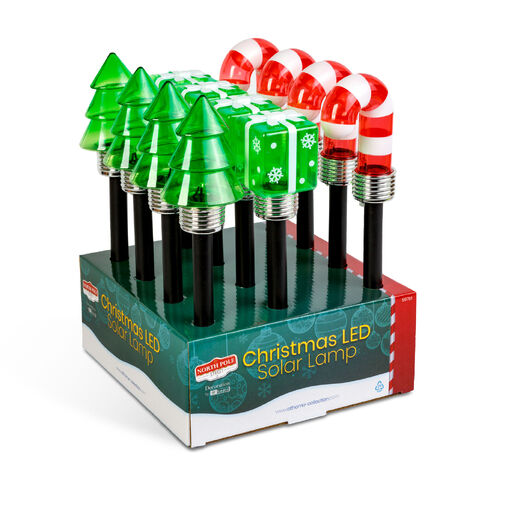 59761 • Vianočná solárna lampa – LED – darček, vianočný stromček, cukrová palica – 37 x 7 x 7 cm