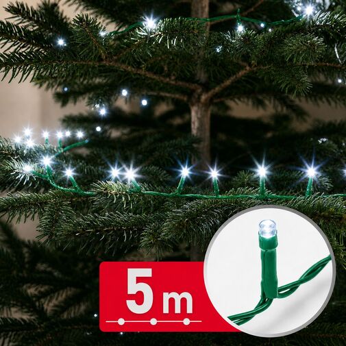59766C • Svetelná reťaz – 5 m – studená biela – 100 LED – 100–240 V – 6 W – zelený kábel