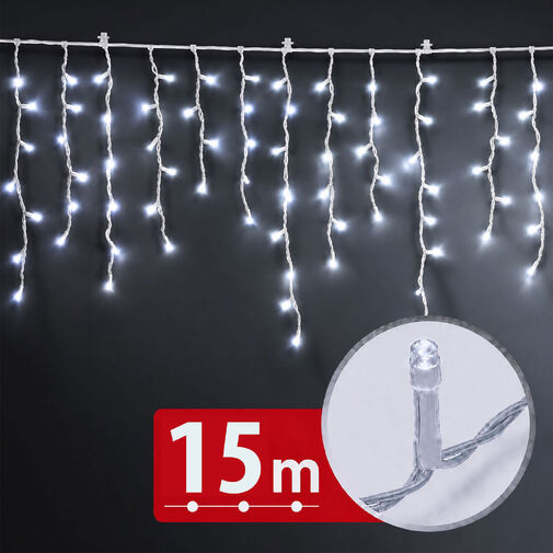 59770C • Svetelný záves – 15 m – studená biela – 600 LED – 100–240 V – 6 W – priehľadný kábel