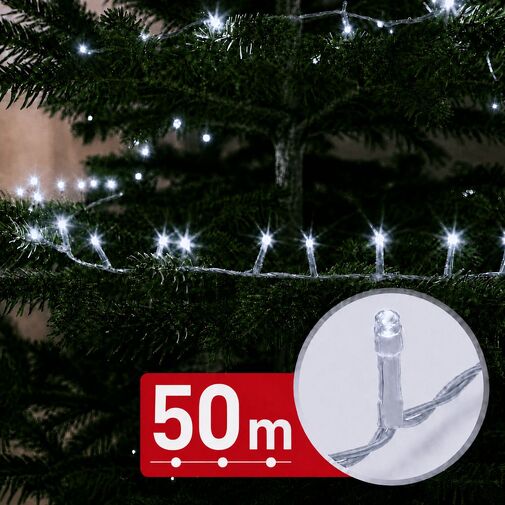 59771C • Svetelná reťaz – 50 m – studená biela – 1000 LED – 220–240 V – 9 W – priehľadný kábel