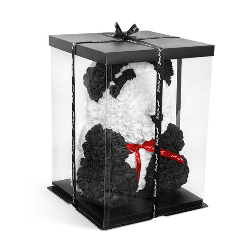 A0221-PA • Panda z ruží - s červenou mašľou - 40 cm