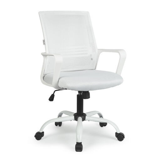 BMD1119A • Kancelárska otočná stolička – s pevnými opierkami – biela – 70 x 51 / 52 x 50 cm