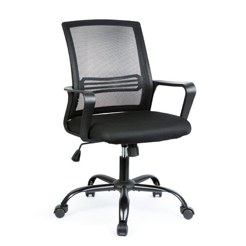 BMD1119B • Kancelárska otočná stolička – s pevnými opierkami – čierna – 70 x 51 / 52 x 50 cm