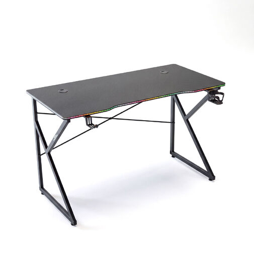BMD1127BK • Herný stôl - 120 x 60 x 75 cm - RGB LED, USB, držiak na pohár, držiak na slúchadlá, 15 mm MDF-čierny