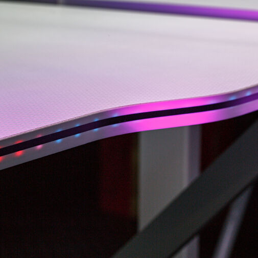 BMD1127WH • Herný stôl - 120 x 60 x 75 cm - RGB LED, USB, držiak na pohár, držiak na slúchadlá, 15 mm MDF-biely