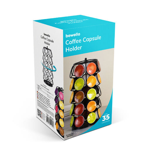 BW0997 • Kovový držiak na kávové kapsuly – na 35 kapsúl Dolce Gusto – 165 x 165 x 320 mm – čierny