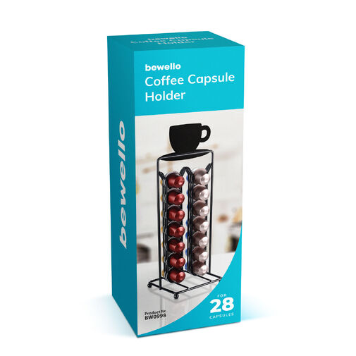 BW0998 • Kovový stojan na kávové kapsule – na 28 kapsúl Nespresso – 125 x 115 x 340 mm – matná čierna