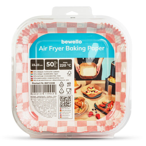 BW1030B • Papier na pečenie do Air fryer - pre varenie bez oleja - károvaný, štvorec - 23 cm - 50 ks / balenie