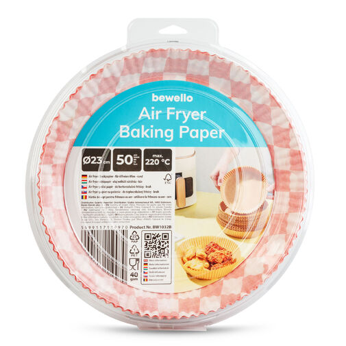 BW1032B • Papier na pečenie do Air fryer - pre varenie bez oleja - károvaný, kruh - 23 cm - 50 ks / balenie