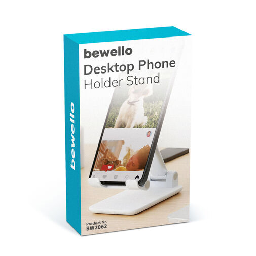BW2062 • Stolový držiak na telefón – nastaviteľný, skladací – 111 × 66 × 27 mm – biely