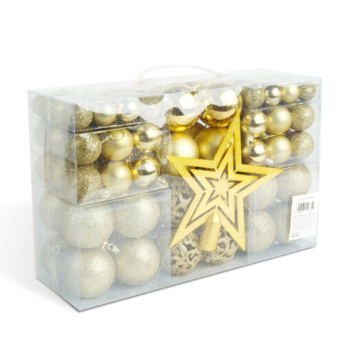EDO-3082 • Sada vianočných ozdôb – 100 gúľ + špic na stromček – zlatá