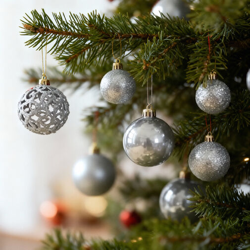EDO-3083 • Sada vianočných ozdôb - 100 gúľ + hviezdicová špička - strieborná