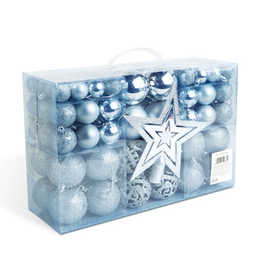 EDO-3083 • Sada vianočných ozdôb - 100 gúľ + hviezdicová špička - strieborná