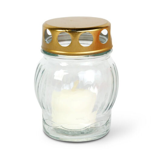 TW1010 • Sklenený kahánok s kovovým viečkom, Farba skla: biela, Farba viečka: zlatá - 10 cm