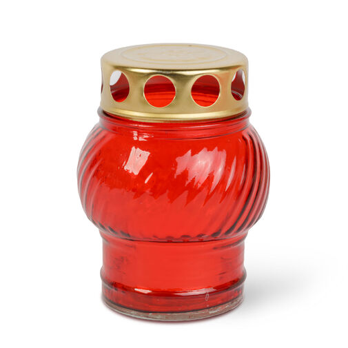 TW1011 • Sklenený kahánok s kovovým viečkom, Farba skla: červená, Farba viečka: zlatá - 10 cm