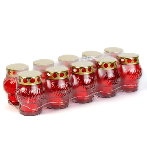 TW1011 • Sklenený kahánok s kovovým viečkom, Farba skla: červená, Farba viečka: zlatá - 10 cm