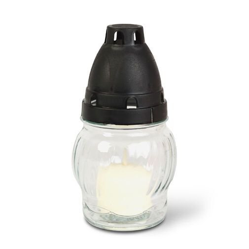 TW1012 • Sklenený kahánok s plastovým viečkom, Farba skla: biela, Farba viečka: čierna - 14 cm