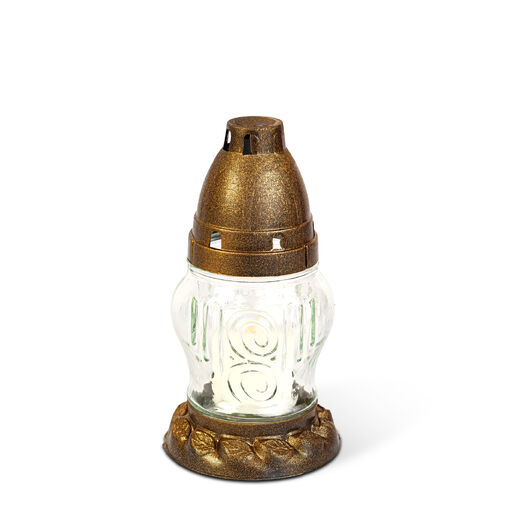 TW1014 • Sklenená kahancia, biele sklo s viečkom v antickej zlatej farbe - 16 cm