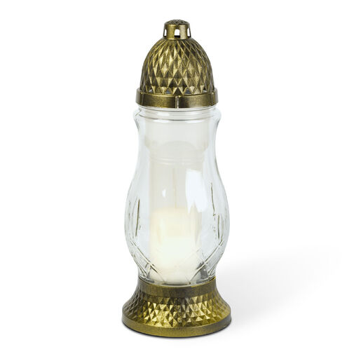 TW1017 • Sklenený kahance s plastovým viečkom, farba skla: biela, farba viečka: čierna-zlatá antik - 28 cm