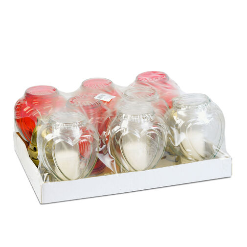 TW1018 • Sklenený kahance TVAR SRDCA s plastovým viečkom, červeno-biely - 21,7 cm