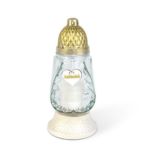 TW1019 • Sklenený svietnik - s kovovým viečkom - 26 cm - farba skla: biela - zlatá antická