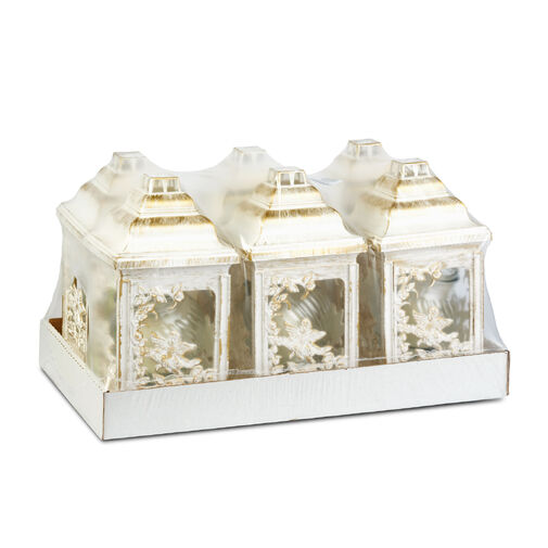 TW1020 • Plastový katedrálny kahance s anjelským motívom, vnútorná sklenená sviečka, farba biela so zlatou an