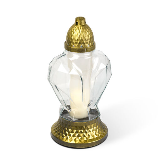 TW1021 • Sklenený kahance s plastovým viečkom, Farba skla: biela, Farba viečka: čierna so zlatou antik -31 cm