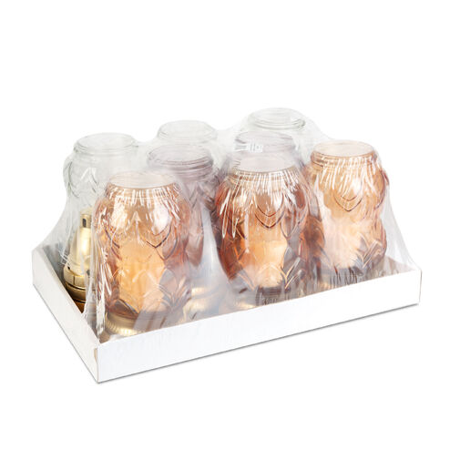 TW1028 • Sklenený kahanec s plastovým viečkom – 25 x 10 cm – priehľadné/marhuľové/fialové sklo – zlatá